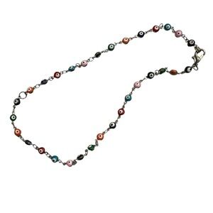 Teeny tiny Turkish evil eye multicolored beads choker, steel, 14”